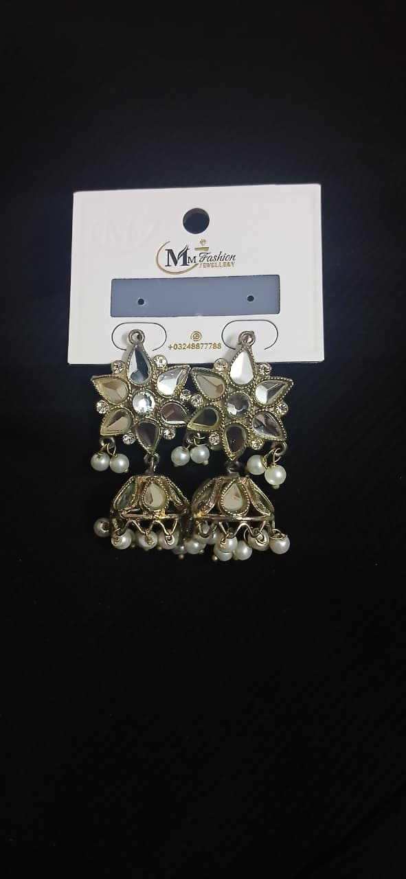 Mirror Pearl Jhumka Earrings